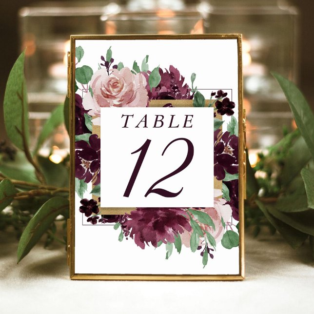 Moody Passions | Dramatic Purple Wine Rose Wreath Table Number (Creator Uploaded)