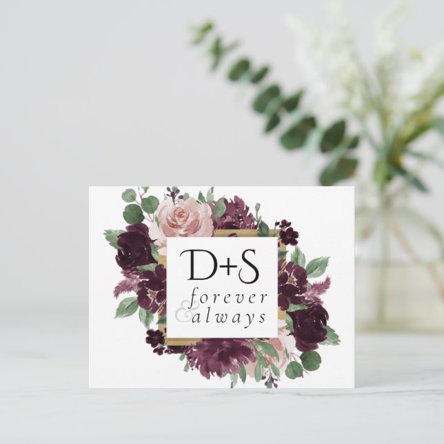 Moody Passions | Dramatic Wine Save the Date Announcement Postcard (Standing Front)