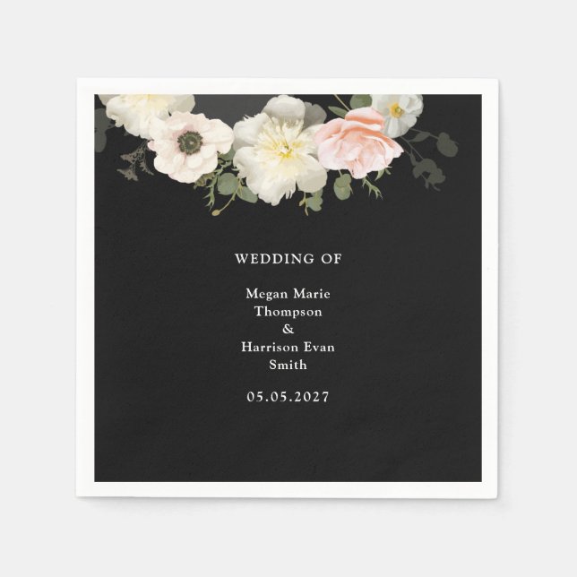  Moody Peonies and Anemones blooming Wedding  Napkin (Front)