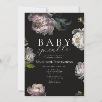 Moody Peony Dark Floral Baby Sprinkle Invitation