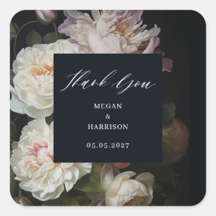 Moody Peony Floral  Square Sticker