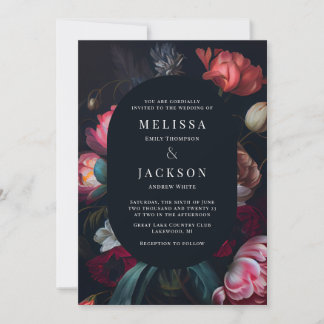 Moody Peony Floral Wedding Round Invitation