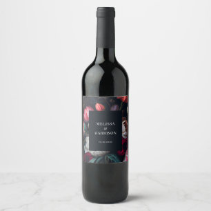 Moody Peony Painterly Floral Wedding Wine Label