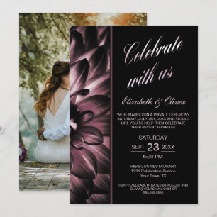 Moody Pink Floral Photo Wedding Reception Invitation