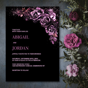 Moody Pink Floral Wedding Invitation