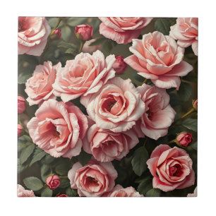 Moody Pink Rose Garden Pattern Ceramic Tile