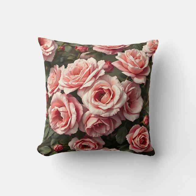 Moody Pink Rose Garden Pattern Cushion (Front)