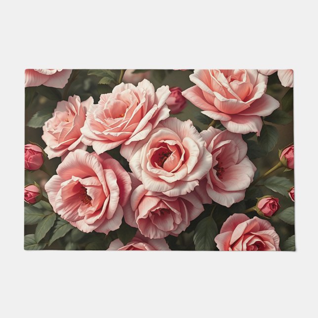 Moody Pink Rose Garden Pattern Doormat (Front)
