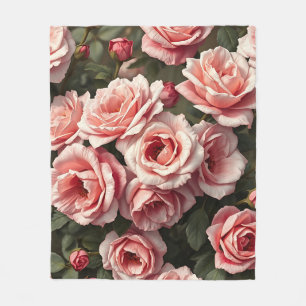 Moody Pink Rose Garden Pattern Fleece Blanket