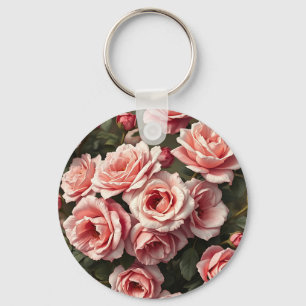 Moody Pink Rose Garden Pattern Key Ring