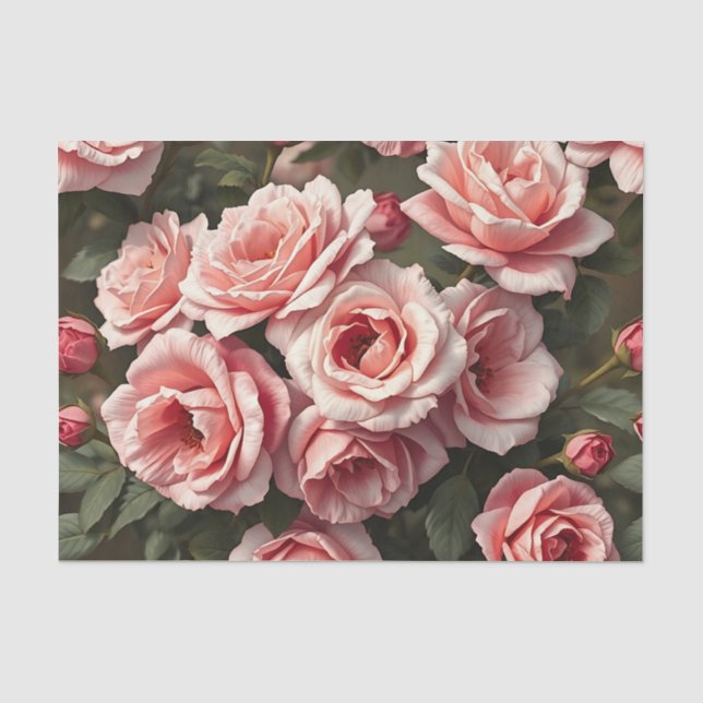Moody Pink Rose Garden Pattern Tissue Paper (Front)