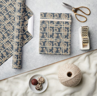 Moody Plaid Botanical Wrapping Paper