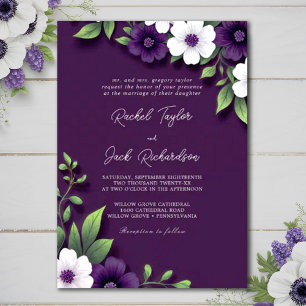 Moody Plum Blooms Dusty Shades Purple Wedding Invitation