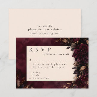 Moody Plum & Dark Floral Winter Wedding RSVP Card