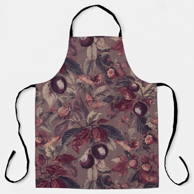 Moody Plum & Fig Leaves Apron | Artistic Botanical (Front)