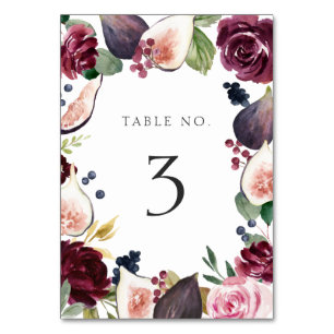 Moody Plum Floral and Fig Wedding Table Number