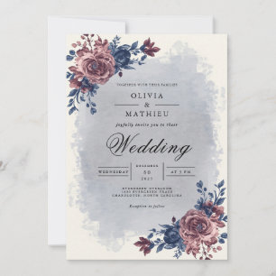 Moody Plum Floral Archway Wedding Invitation