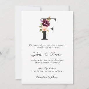Moody Plum Floral Monogram Wedding Invitation