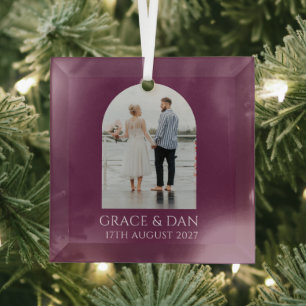 Moody Plum Modern Arch Photo Minimalist Glass Tree Decoration