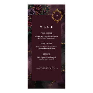 Moody Plum Noir Elegant Floral Wedding Reception Rack Card