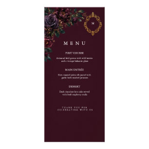 Moody Plum Noir Elegant Floral Wedding Reception Rack Card