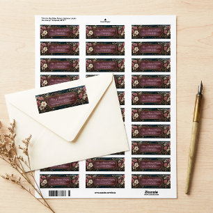 Moody Plum Textured Vintage Gold Frame Return Address Label
