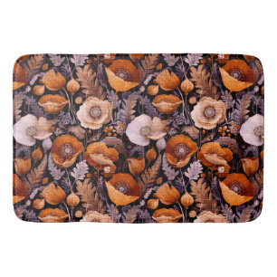 Moody poppies on black pattern bath mat