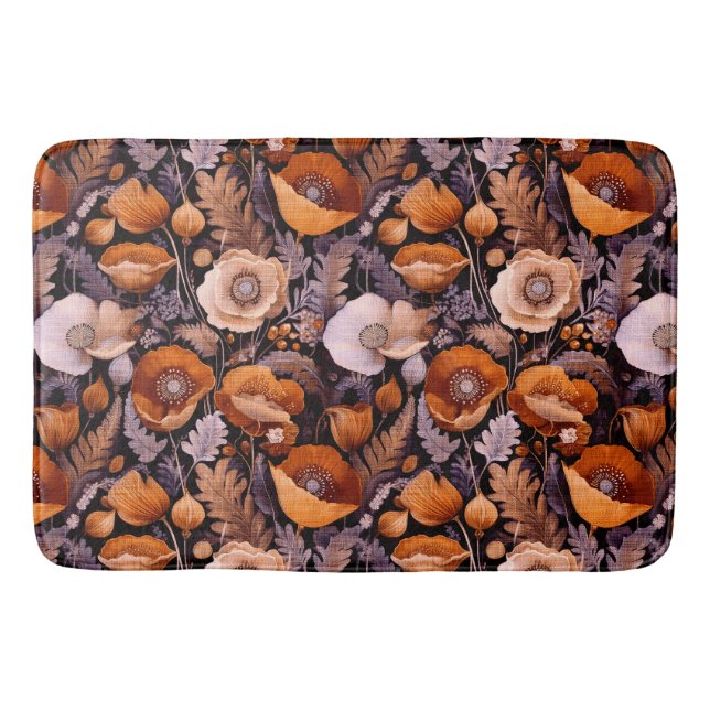 Moody poppies on black pattern bath mat (Front)