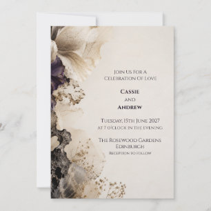 Moody Purple Abstract Floral Wedding Invitation