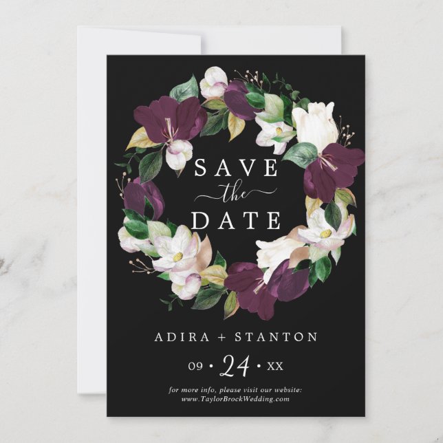 Moody Purple Black Save the Date Announcement Card (Front)