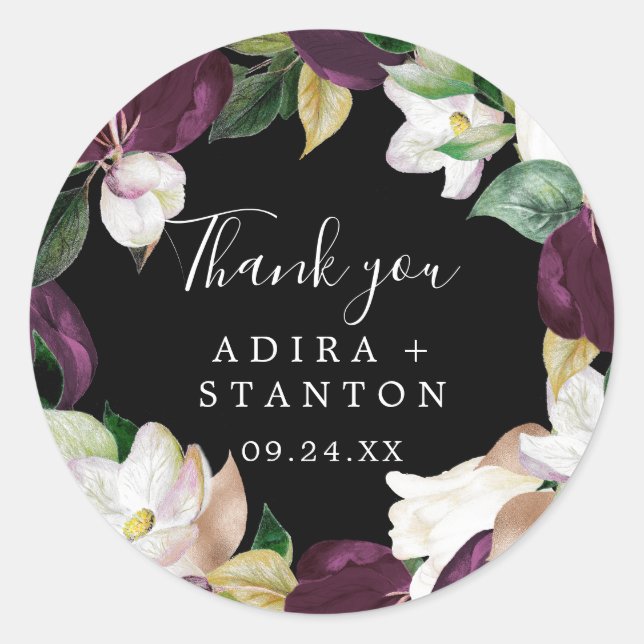 Moody Purple Black Thank You Wedding Favour Sticke Classic Round Sticker (Front)