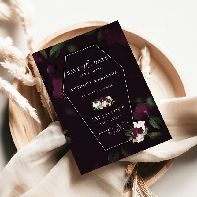 Moody Purple Bloom Coffin Save the date Wedding Invitation (Creator Uploaded)