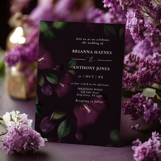 Moody Purple Bloom Grunge Wedding Invitation (Creator Uploaded)