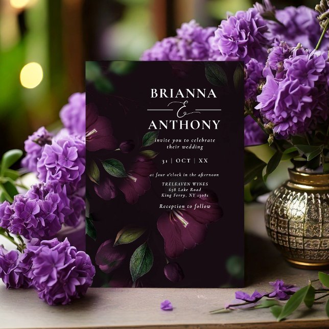 Moody Purple Bloom Grunge Wedding Invitation (Creator Uploaded)