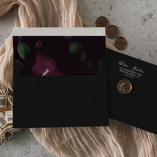 Moody Purple Blooms Black Pattern Wedding Envelope