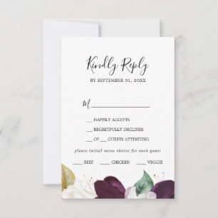 Moody Purple Blooms Menu Choice RSVP Card