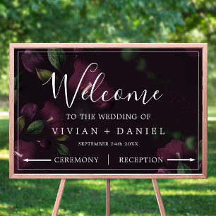 Moody Purple Blooms Pattern Arrows Welcome Poster