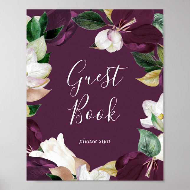 Moody Purple Blooms | Plum Guest Book Sign (Front)