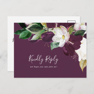 Moody Purple Blooms Plum Menu Choice RSVP Postcard