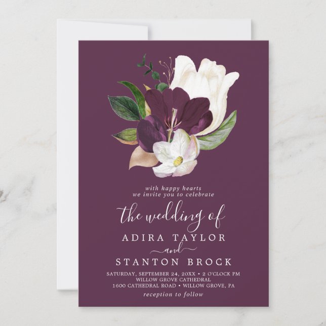 Moody Purple Blooms | Plum The Wedding Of Invitation (Front)