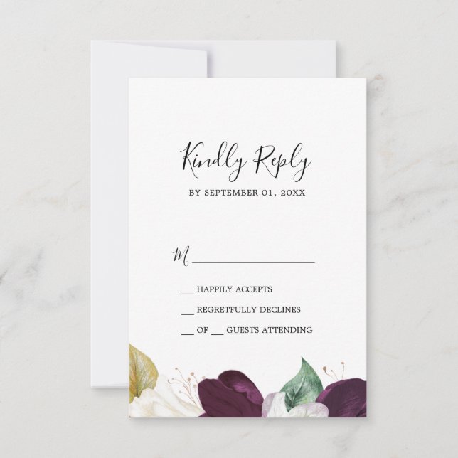 Moody Purple Blooms Simple RSVP Card (Front)