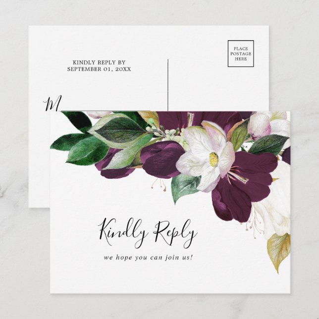 Moody Purple Blooms Song Request RSVP Postcard (Front/Back)