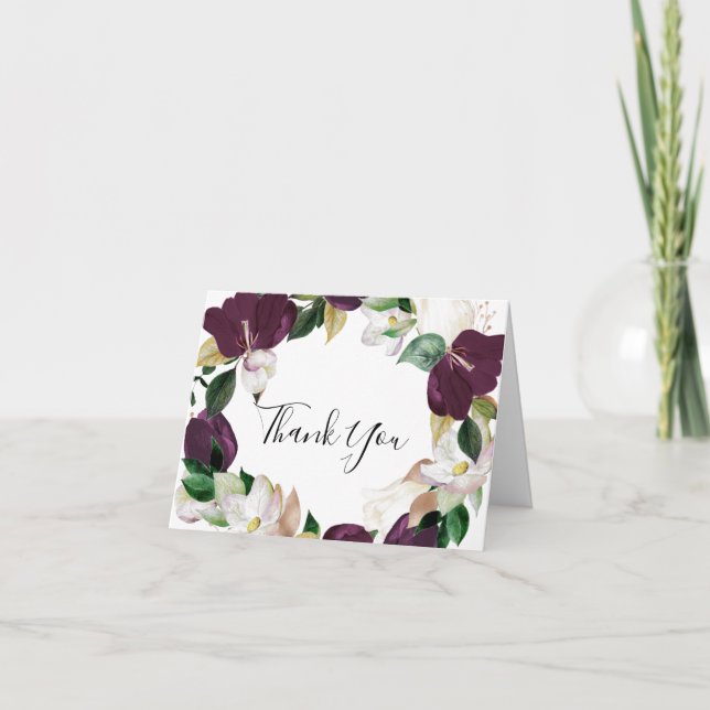 Moody Purple Blooms Thank You Card (Front)