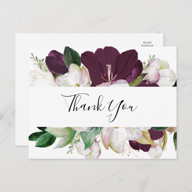 Moody Purple Blooms Thank You Postcard (Front/Back)