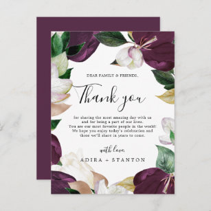 Moody Purple Blooms Thank You Reception Card