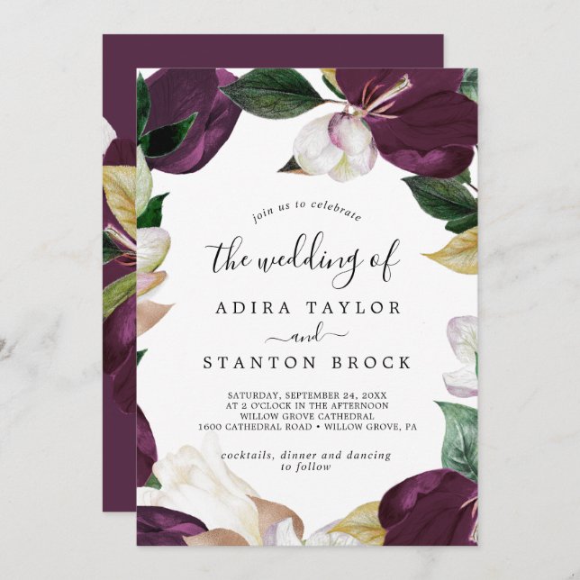 Moody Purple Blooms The Wedding Of Invitation (Front/Back)