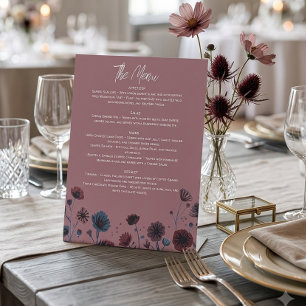 Moody Purple & Blue Floral Menu, Elegant Pedestal Sign