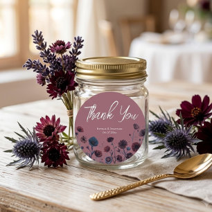Moody Purple & Blue Floral Wedding Classic Round Sticker