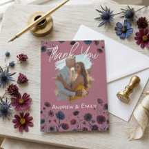Moody Purple &Blue Floral Wedding Thank You Card 