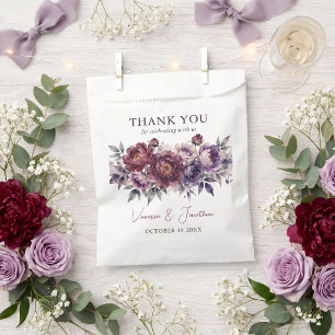 Moody Purple Burgundy Watercolor Floral Wedding Favour Bag